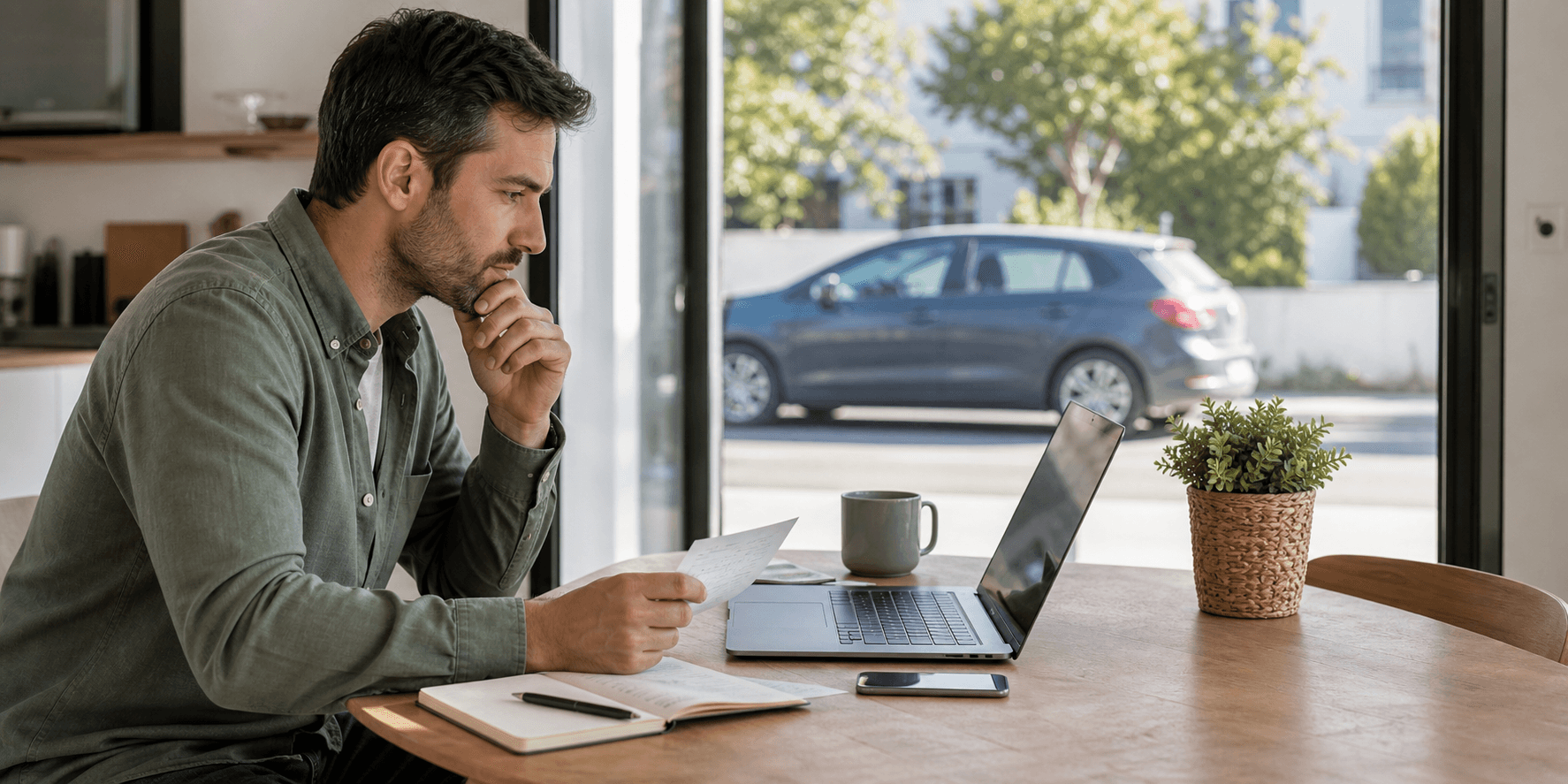 Pessoa a analisar com calma uma decisão de compra automóvel